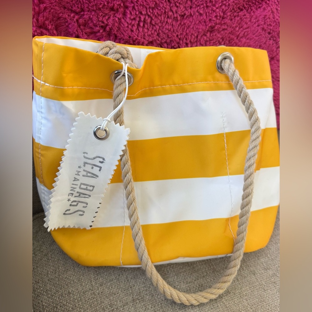 Sea Bags made w/ recycled sails! Yellow & White Bucket Bag. Nautically Chic. - Picture 5 of 11